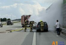 Pożar osobówki na A1