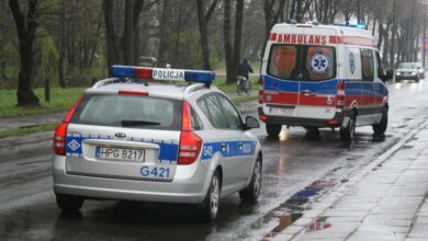 Zderzenie dwóch samochodów w Ładzicach. Dwie osoby trafiły do szpitala