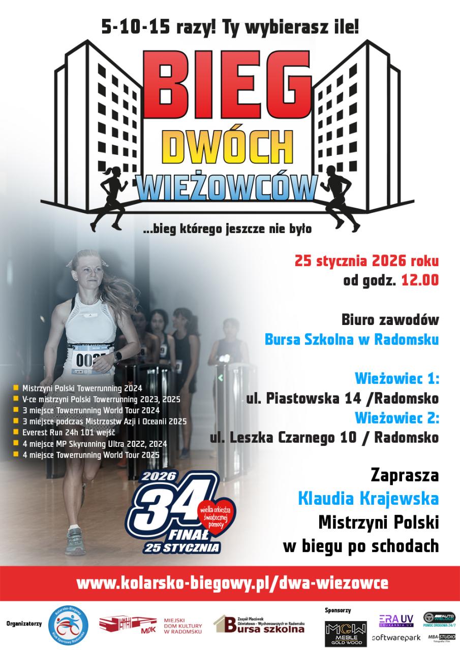 Bieg Dwóch Wieżowców w Radomsku – wyjątkowa sportowa przygoda w ramach 34. Finału WOŚP!