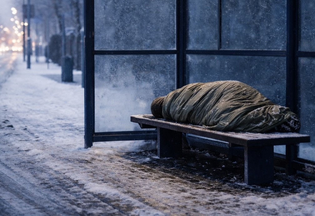 38-latka spała na przystanku przy -10°C. Szybka reakcja policjantów zapobiegła tragedii