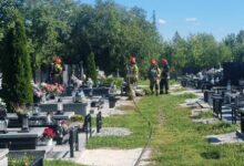Pożar wieńca na cmentarzu w Radomsku. Interweniowali strażacy