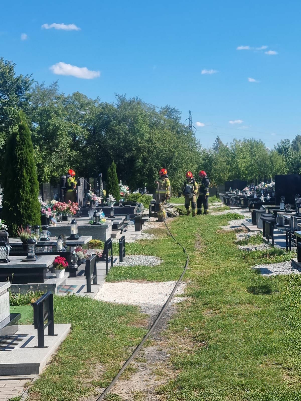Pożar wieńca na cmentarzu w Radomsku. Interweniowali strażacy